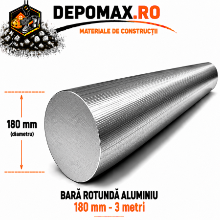 Bara rotunda aluminiu 180 mm, 3 metri, EN AW-2007